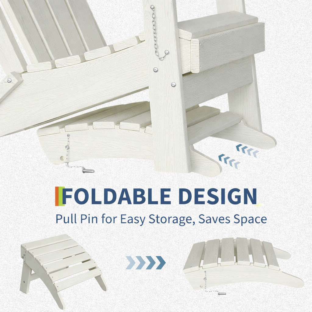 Garvee Folding Adirondack Ottoman - HDPE All-Weather Outdoor Footrest for Patio, Deck, Lawn, Poolside - Durable, Weather-Resistant - Compatible with Adirondack Chair - White, 1 Piece