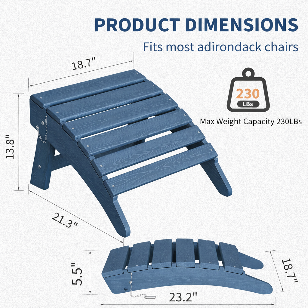 Garvee Folding Adirondack Ottoman Set of 2 - HDPE All-Weather Outdoor Footrests for Patio, Deck, Lawn, Poolside - Weather-Resistant, Durable - Compatible with Adirondack Chair - Navy Blue, 2-Pack