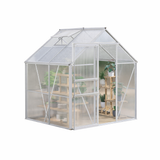 Garvee 6x6 FT Polycarbonate Greenhouse Kit for Outdoors – Durable Aluminum Frame, Lockable Sliding Door, Adjustable Roof Vent, Gutter System, Easy Setup, Ideal for Patio, Backyard, Garden – Original Color - White