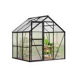 Garvee 6x6 FT Polycarbonate Outdoor Greenhouse – All-Weather Aluminum Frame Kit, Lockable Sliding Door, Adjustable Roof Vent, Rain Gutter, Detachable Three-Bay Structure, Easy Setup for Patio, Backyard - Black Oxidation