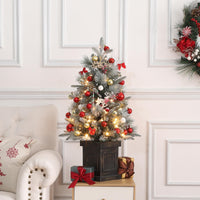 Garvee 3ft Christmas Tree 2 Set, Pre-Lit Artificial Christmas Tree with Vintage Potted Base, Flocked Snow 70 Warm White LED Lights Red Berries, Festival Decoration Xmas Holiday Decor for Home, Entrances, 2 PCS