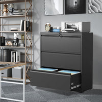 Garvee 3 Drawer Lateral File Cabinet, Metal Filing Cabinet with Lock for Home Office, Wide Steel Storage Cabinet Commercial Drawer Cabinets for Legal/Letter/A4 Size Files Assembly Required