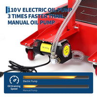 Garvee 20 Gallon Electric Oil Drain Pan with 110V Pump & 8 Ft Hose, Low Profile & T Folding Handle Oil Drain Cart for Truck, Cars, SUVs