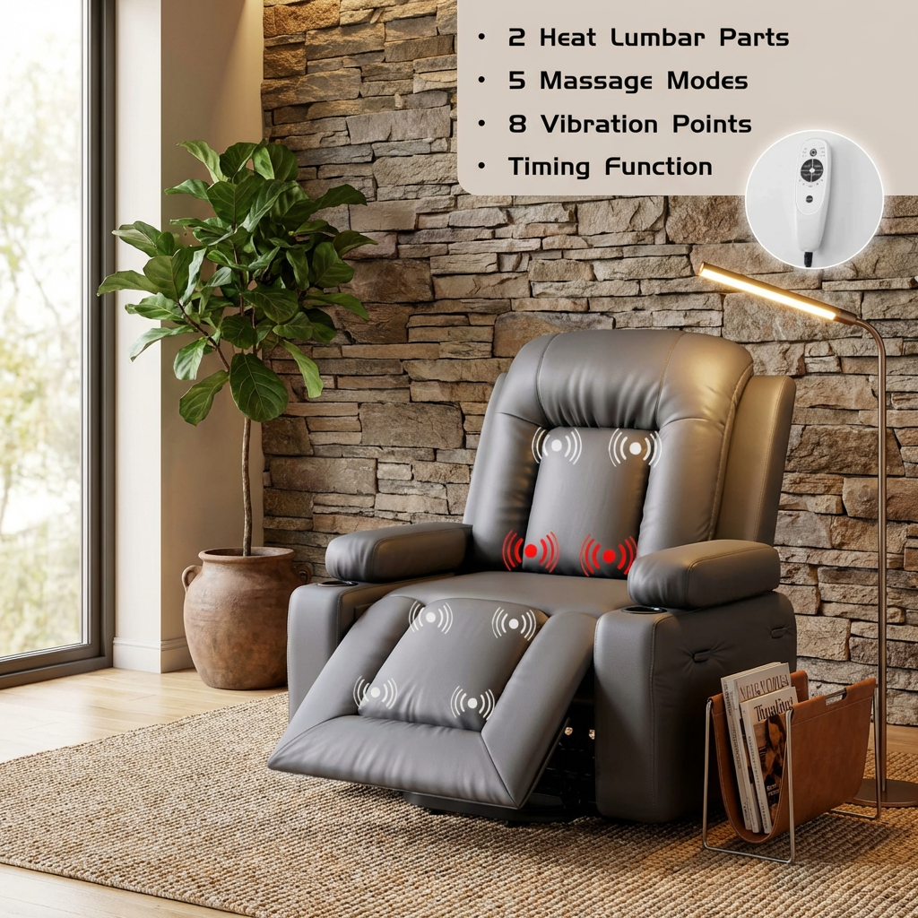 Garvee Power Lift Recliner Chair - Heat and Massage, Adjustable Back and Legs, PU Leather Electric Lift Chair Designed for Mobility Aid Elderly Relaxation, Gray