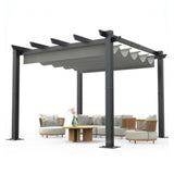 Garvee 10'X 10' Outdoor Pergola with Retractable Sun Shade Canopy, Aluminum Garden Pergola, Patio Metal Shelter for Porch Yard BBQ Beach Grape Trellis-Grey - Grey