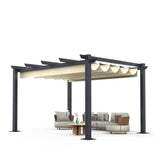 Garvee 10'X 13' Outdoor Pergola with Retractable Sun Shade Canopy, Aluminum Garden Pergola, Patio Metal Shelter for Porch Yard BBQ Beach Grape Trellis-Khaki - Khaki