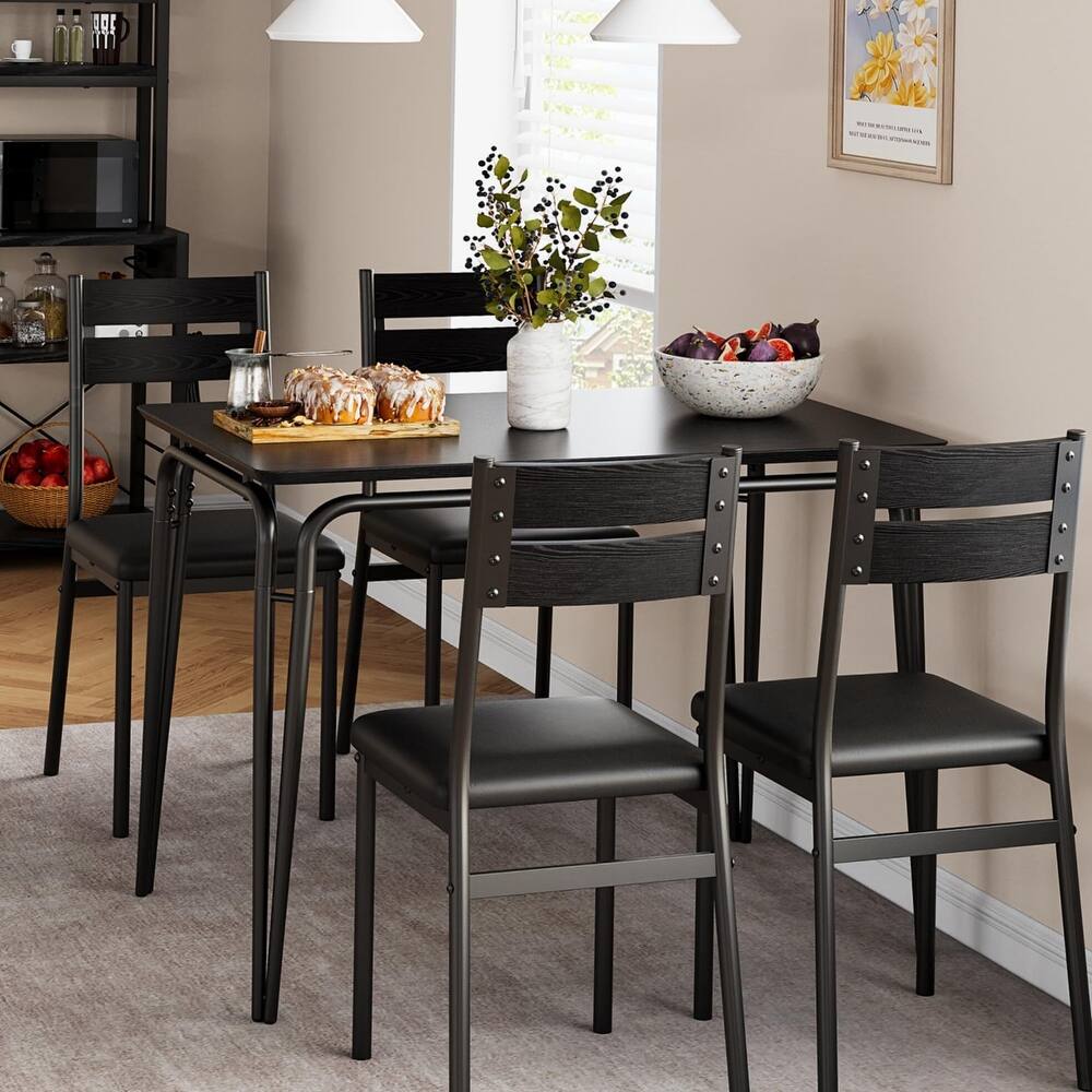 Garvee Modern Dining Table and Chair Set with for Rectangle Wood Table and 4 Upholstered Seats, Black