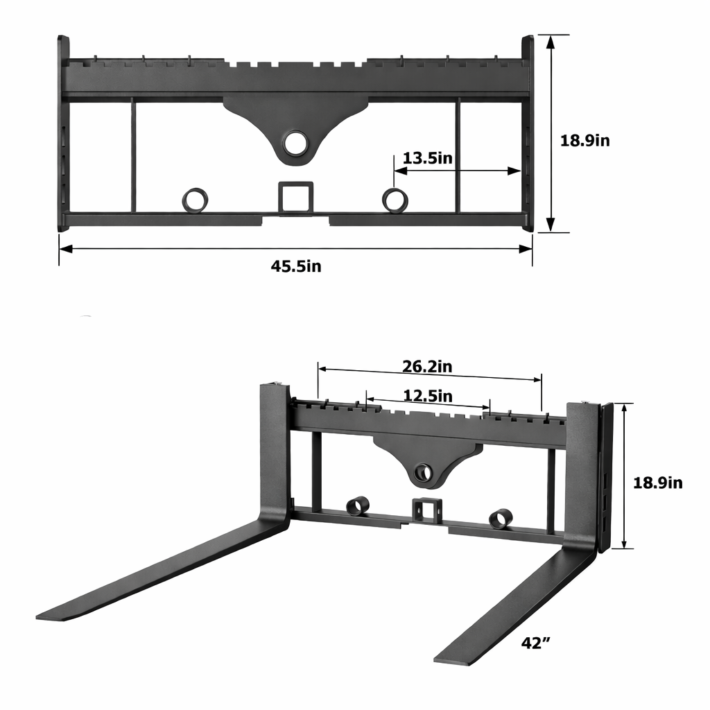 Garvee Skid Steer Pallet Fork Frame Attachment 2500 lbs, 42" Fork Blades and 45" Pallet Fork Frame, with 2 Hay Spear Sleeves, 2" Receiver Hitch, Compatible with Kubota Loaders Tractors