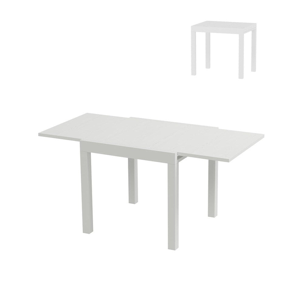 Garvee Expandable Patio Table, Extendable Outdoor Dining Table Set for 4-6 Persons, Aluminum Slat Frame Perfect for Backyard, Deck, Porch, White