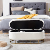Garvee Storage Bench 47-Inch Upholstered Fabric Storage Bed Bench with Metal Legs for Bedroom and Living Room, White, One Size