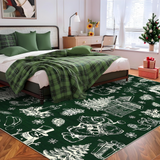 Garvee Christmas Rug Thin Washable Rug with Non Slip Rubber Backing, Low Pile Soft Indoor Carpet, Non Shedding Foldable Printed Floor Mats for Living Room Nursery Bedroom - Green & White