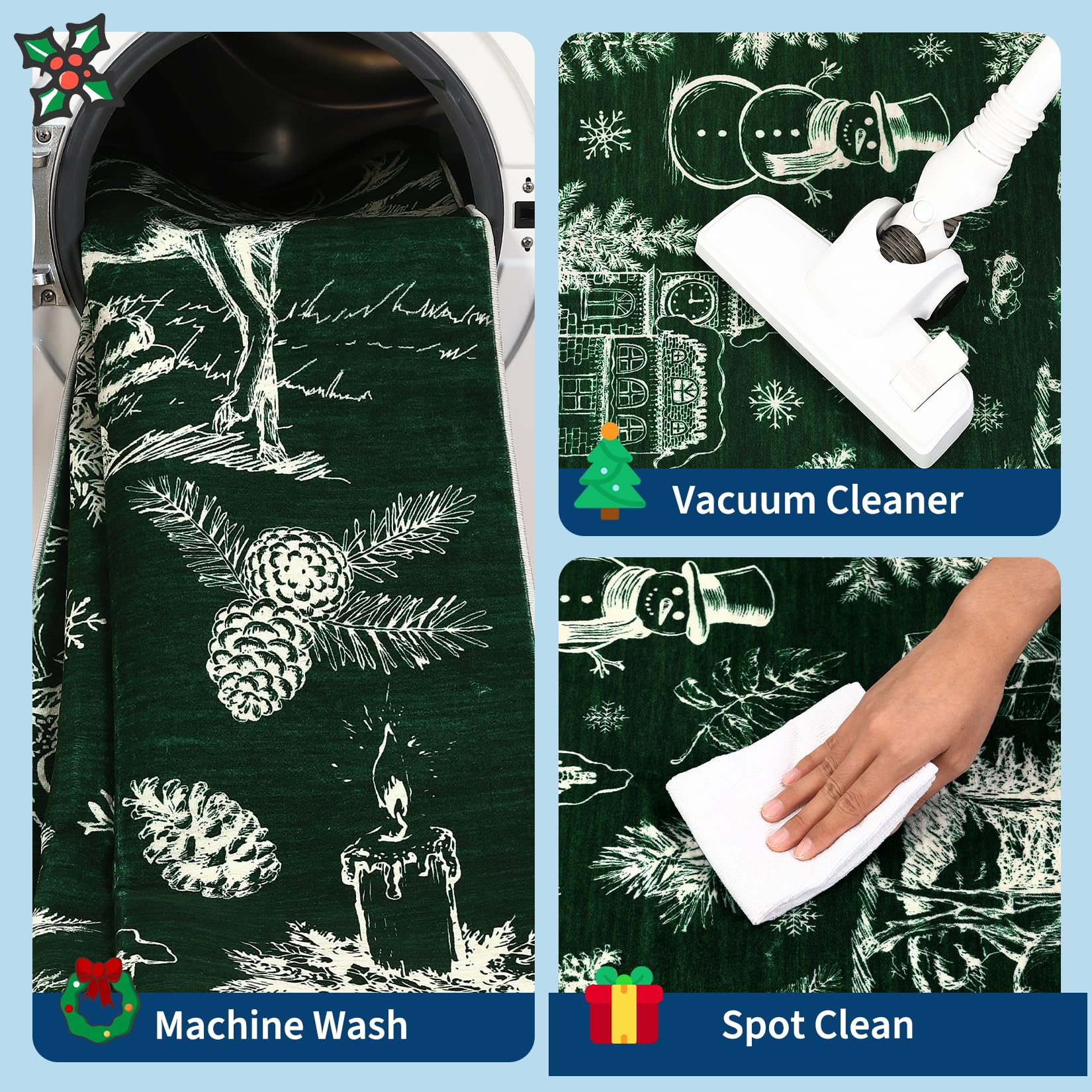 Garvee Christmas Rug Thin Washable Rug with Non Slip Rubber Backing, Low Pile Soft Indoor Carpet, Non Shedding Foldable Printed Floor Mats for Living Room Nursery Bedroom