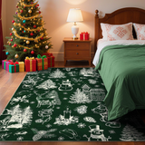 Garvee Christmas Rug Thin Washable Rug with Non Slip Rubber Backing, Low Pile Soft Indoor Carpet, Non Shedding Foldable Printed Floor Mats for Living Room Nursery Bedroom - Green & White