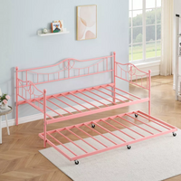 Garvee Twin Daybed with Trundle, Metal Day Beds Twin Size, Sofa Bed for Living Room and Guest Room, Pink