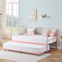 Garvee Twin Daybed with Trundle, Metal Day Beds Twin Size, Sofa Bed for Living Room and Guest Room, Pink