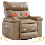 Garvee 22" Widen Recliner Chair for Adults, PU Leather Electric Rocker Recliner, 360 Degree Swivel Lounge Chair with Side Pocket, Modern Massage Recliner Chair Sofa for Living Room, Bedroom, Tan - Tan