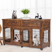 Garvee Dog Crate Furniture with 5 Doors, 58" Wooden Dog Kennel Cage End Table with Large Capacity Drawers, Dog House with Openable Divider for Dogs(Brown)
