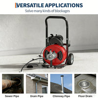 Garvee Drain Cleaner Machine - 75FT x 1/2 Inch Steel Core Cable, 370W Portable Electric Sewer Auger with Cutters, Air-Activated Foot Switch, and Wheels for Commercial and Home Use