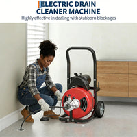 Garvee Drain Cleaner Machine - 75FT x 1/2 Inch Steel Core Cable, 370W Portable Electric Sewer Auger with Cutters, Air-Activated Foot Switch, and Wheels for Commercial and Home Use