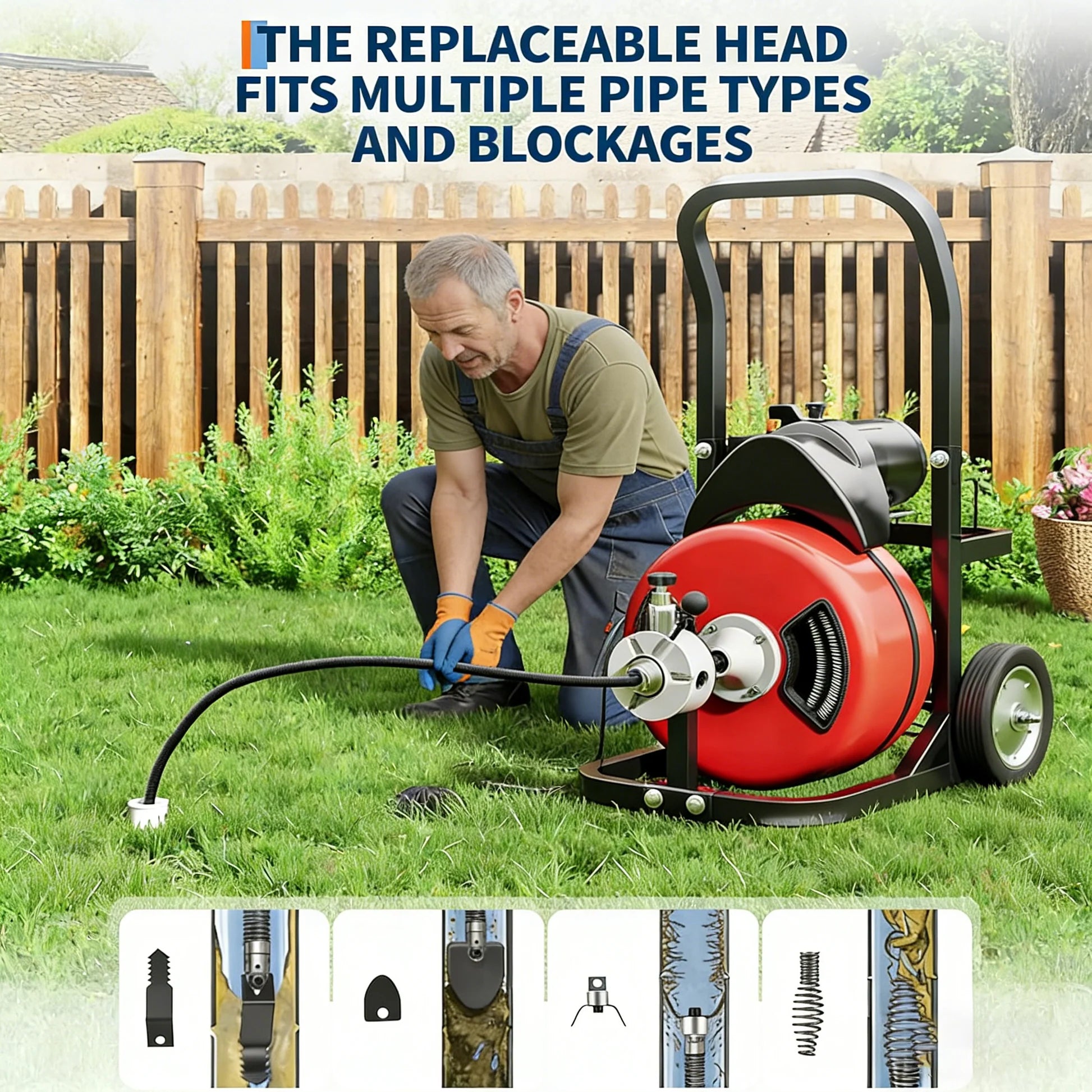 Garvee Drain Cleaner Machine 100FT x 1/2 Inch Steel Core Cable Portable 370W Electric Sewer Auger with Cutter and Air-Activated Foot Switch for Commercial and Home Use