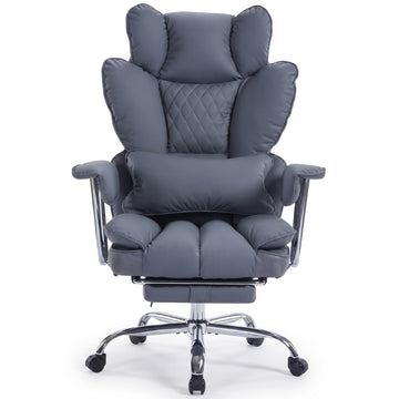 Garvee Big and Tall Ergonomic Office Chair – 350lbs Heavy Duty Recline, High Back Pocket Spring Cushion, Adjustable Armrests, Footrest, Lumbar Support, PU Leather – Executive Chair – Gray