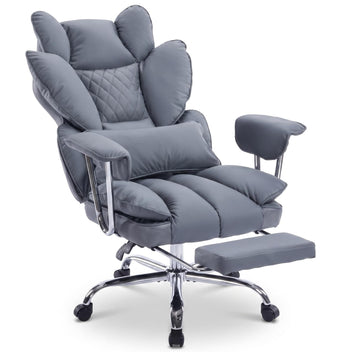 Garvee Big and Tall Ergonomic Office Chair – 350lbs Heavy Duty Recline, High Back Pocket Spring Cushion, Adjustable Armrests, Footrest, Lumbar Support, PU Leather – Executive Chair – Gray