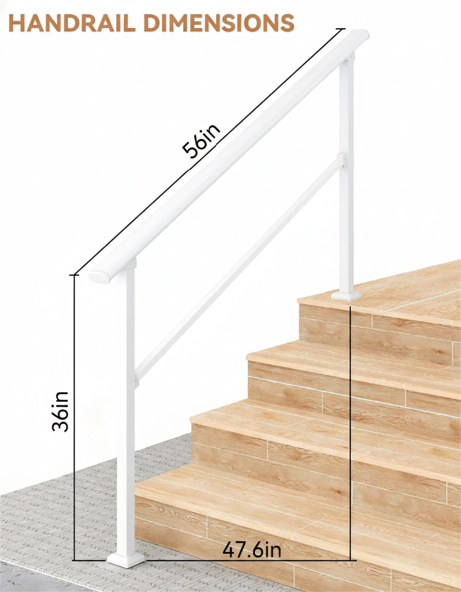 Garvee Handrails for Outdoor Steps, 4-5 Step Handrail, Metal Porch Railing, Black Wrought Iron, 56"x36"