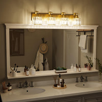 Garvee Gold Modern Crystal Bathroom Vanity Lamp, Mirror Top Light with Crystal Shade, Shower Light Fixture for Bathroom, Bedroom, and Indoor Lighting Decor, 4 Lights