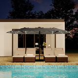Garvee 15' Solar-Powered Patio Umbrella with 36 LED Lights, Double-Sided Design & Cross Base for Poolside, Deck, Backyard, Grey - Grey