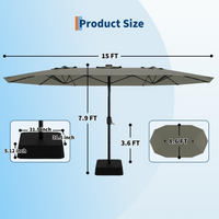 Garvee 15' Large Patio Umbrella with Base, Outdoor Double-Sided Rectangle Market Umbrella Outside Umbrellas for Poolside Lawn Backyard, Grey