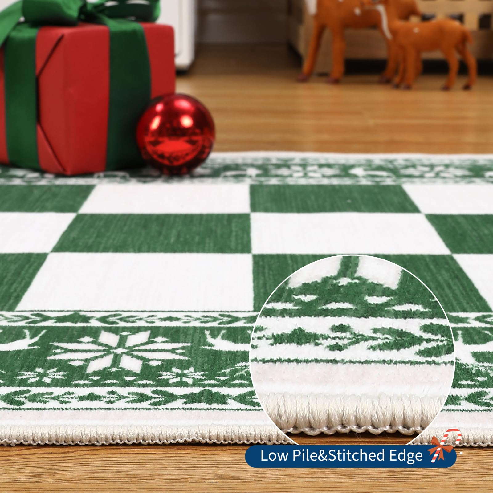 Garvee Green 2x6 Runner Rug Washable Non Slip Checkered Soft Low Pile Christmas Rug for Kitchen Entryway Living Room Bedroom