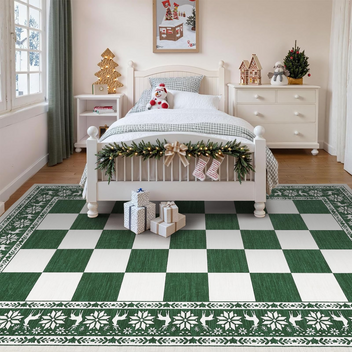 Garvee Green 4x6 Washable Christmas Rug for Living Room, Indoor Non Slip Carpet, Checkered Soft Low Pile, Entryway, Bedroom, Dining Room