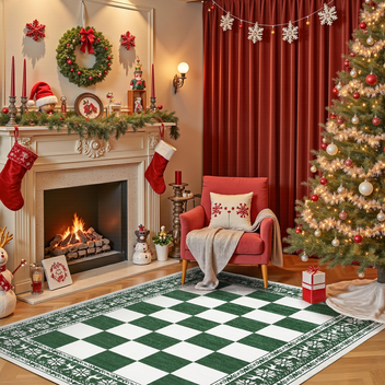 Garvee Green Area Rugs 9x12 Washable Non Slip Checkered Soft Low Pile Christmas Rug for Living Room Bedroom Dining Room
