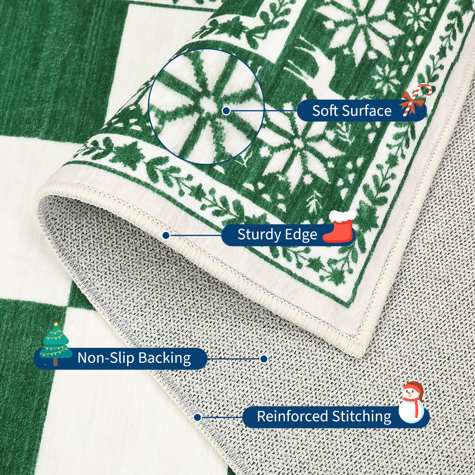 Garvee Green 6x9 Area Rugs Washable Non Slip Indoor Carpet Christmas Decor Checkered Soft Low Pile