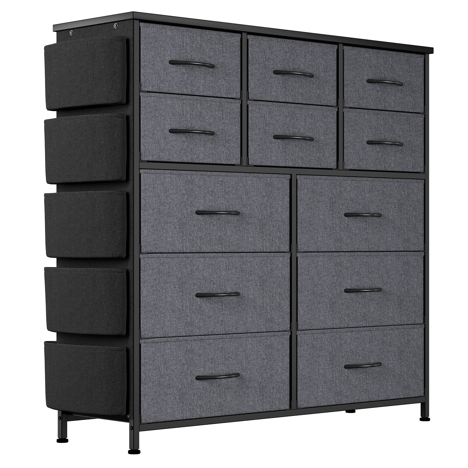 Garvee 12 Drawer Dresser for for Bedroom, Fabric Dressers & Chest of Drawers Tall Dressers for Bedroom Closet, Clothes, Wooden Top, Sturdy Metal Frame (Dark Grey)