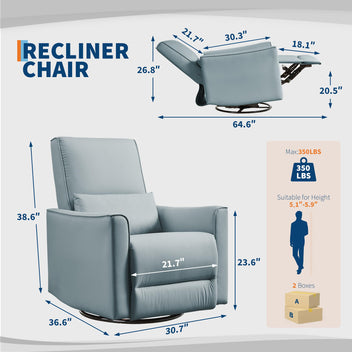 Garvee Swivel Rocking Nursery Recliner Chair Rocker Recliner Glider Deep Seat PU Leather Sofa Chair with high Backrest for Nursery, Living Room, Bedroom & Home Movie Theater, Gray