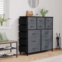 Garvee 12 Drawer Dresser for for Bedroom, Fabric Dressers & Chest of Drawers Tall Dressers for Bedroom Closet, Clothes, Wooden Top, Sturdy Metal Frame (Dark Grey)