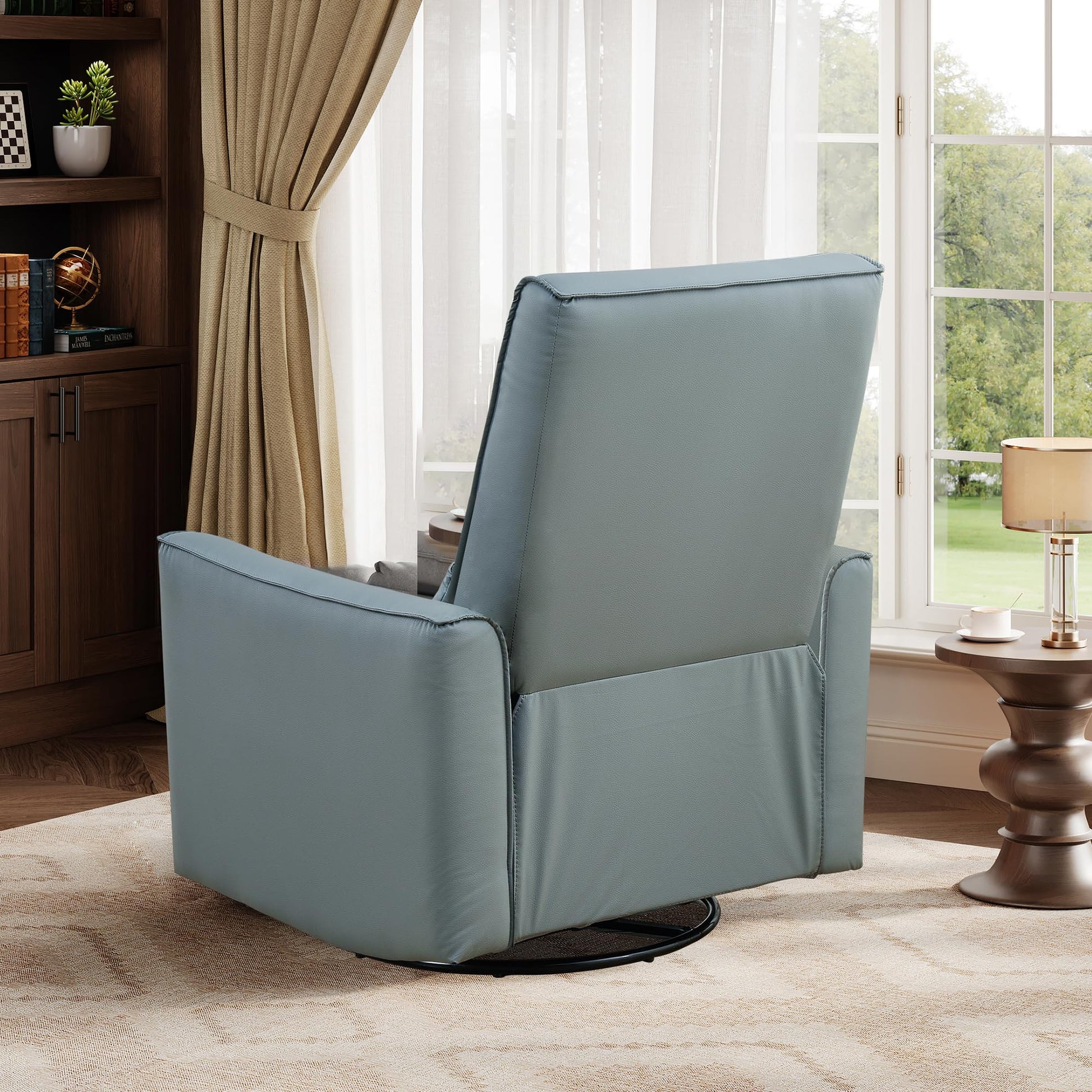 Garvee Swivel Rocking Nursery Recliner Chair Rocker Recliner Glider Deep Seat PU Leather Sofa Chair with high Backrest for Nursery, Living Room, Bedroom & Home Movie Theater, Gray