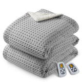 Garvee Heated King Size Blanket with Dual LCD Controllers, Fast Heating, 240GSM Velvet & Sherpa, 10 Heat Levels, 1-12H Timer, Machine Washable, Grey, 100"x90" - Grey-Waffle Weave