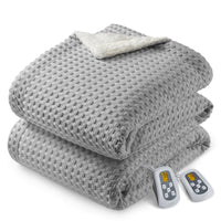 Garvee Heated King Size Blanket with Dual LCD Controllers, Fast Heating, 240GSM Velvet & Sherpa, 10 Heat Levels, 1-12H Timer, Machine Washable, Grey, 100"x90"