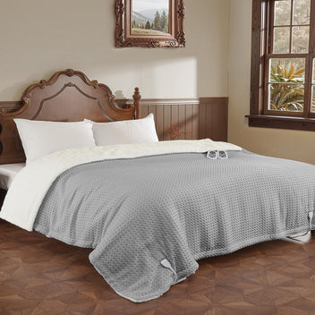 Garvee Heated King Size Blanket with Dual LCD Controllers, Fast Heating, 240GSM Velvet & Sherpa, 10 Heat Levels, 1-12H Timer, Machine Washable, Grey, 100"x90"
