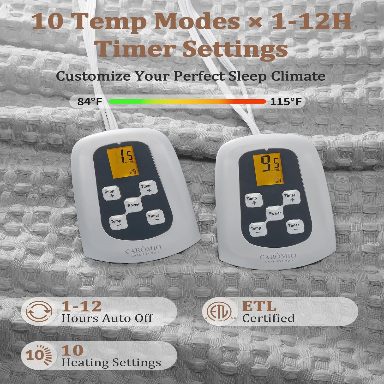 Garvee Heated King Size Blanket with Dual LCD Controllers, Fast Heating, 240GSM Velvet & Sherpa, 10 Heat Levels, 1-12H Timer, Machine Washable, Grey, 100"x90"