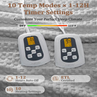 Garvee Heated King Size Blanket with Dual LCD Controllers, Fast Heating, 240GSM Velvet & Sherpa, 10 Heat Levels, 1-12H Timer, Machine Washable, Grey, 100"x90"