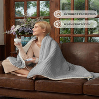 Garvee Heated Blanket Throw, Waffle Weave Electric Throw Blanket Fast Heating with LCD Controller, 6 Heat Levels & 4 Hour Auto Shut Off, ETL Certified, Machine Washable, Grey, 50" x 60"