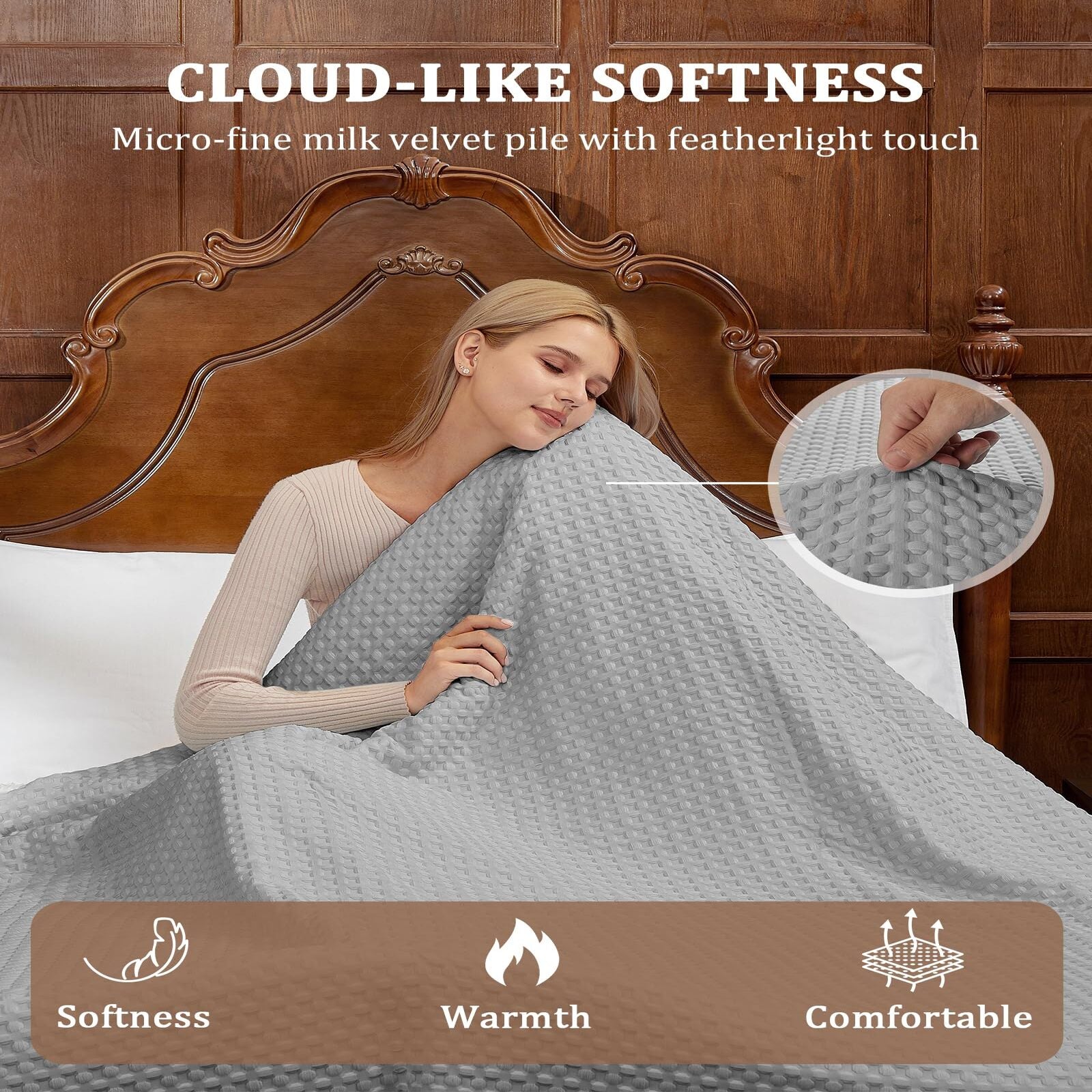 Garvee Heated Blanket Throw, Waffle Weave Electric Throw Blanket Fast Heating with LCD Controller, 6 Heat Levels & 4 Hour Auto Shut Off, ETL Certified, Machine Washable, Grey, 50" x 60"