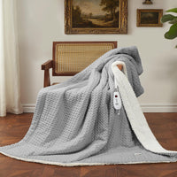 Garvee Heated Blanket Twin Size, Waffle Weave Electric Throw Blanket Fast Heating with LCD Controller, 10 Heat Levels & 1-12H Time Settings Auto Off, ETL Certified, Grey, 62" x 84"