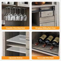 Garvee 70'' Wine Coffee Bar Cabinet with Storage Hutch, Tall Kitchen Pantry Liquor Cabinet with Sliding Barn Doors, Bottle Glasses Rack, Farmhouse Buffet for Home Dining Room, Grey