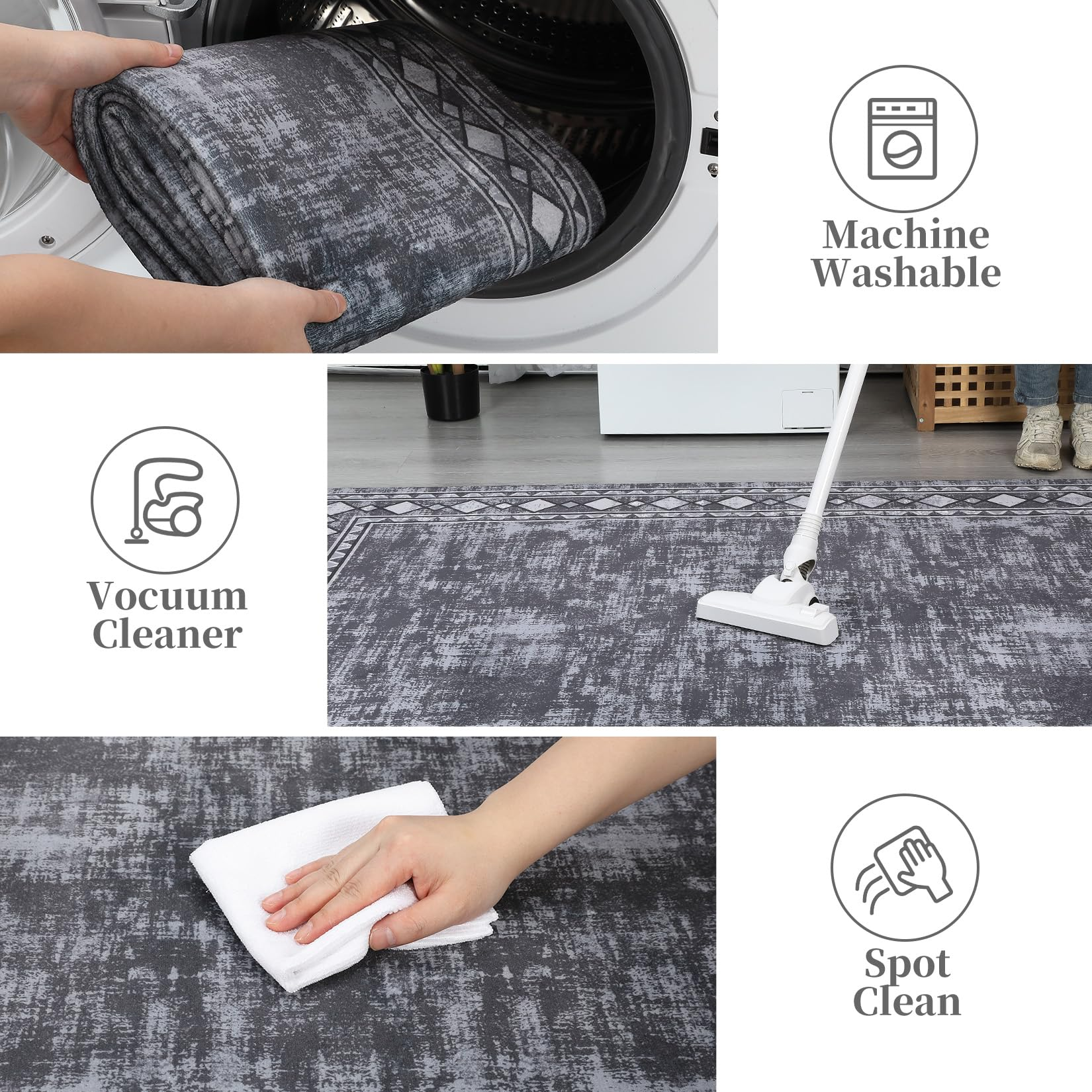 Garvee Bordered Grey 4x6 Machine Washable for Living Room Modern Area Rug, Non-Slip Stain Resistant Accent Rug Indoor Minimalist Border Floor Cover Carpet for Bedroom