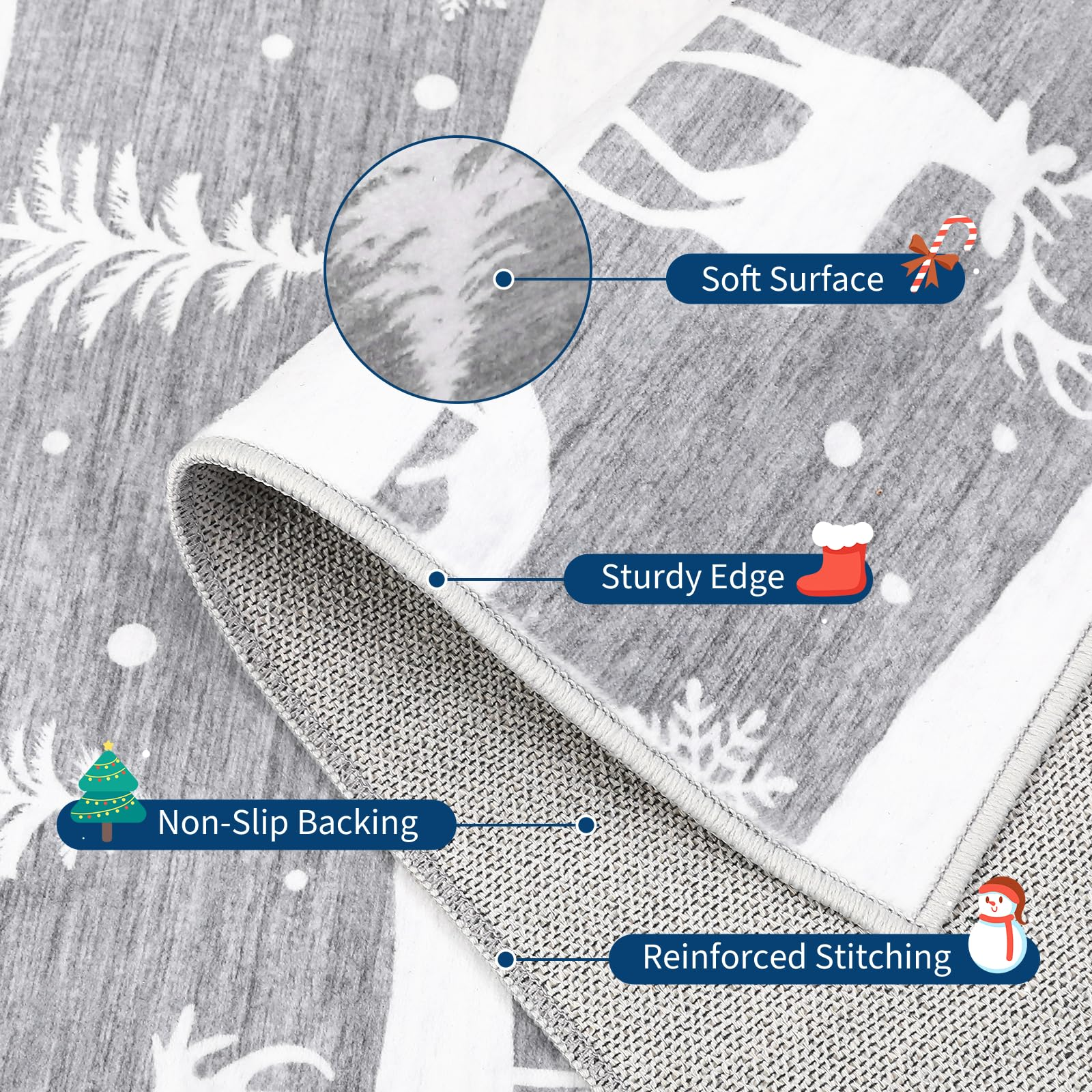 Garvee Grey 2x6 Runner Rug Washable Non Slip Indoor Carpet Soft Low Pile Christmas Decor for Kitchen Entryway Living Room Bedroom