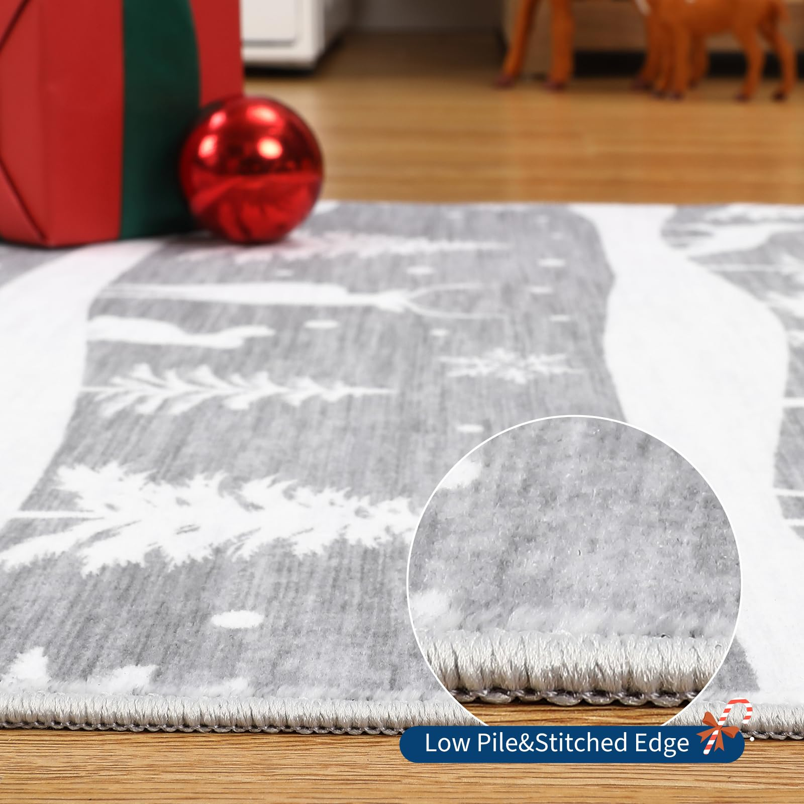 Garvee Grey 6x9 Area Rugs Christmas-Themed Washable Non Slip Soft Low Pile Indoor Carpet for Living Room Bedroom Dining Room